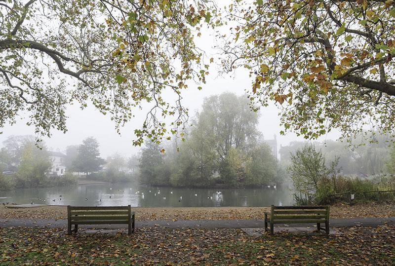 Barnes pond in the fog